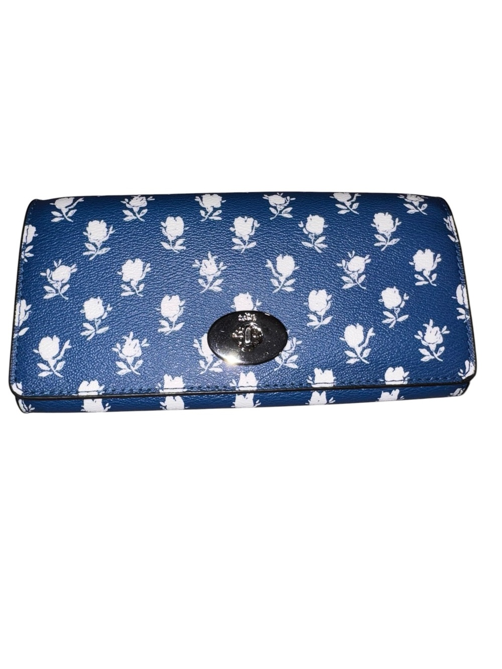 Coach Badlands Floral Slim Chain Wallet Purse in a blue floral print